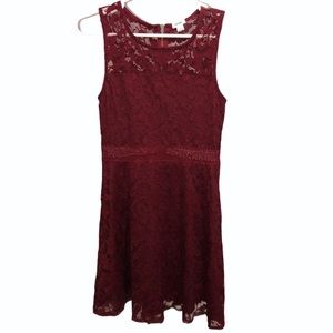 Garage Sleeveless Red/Burgundy Lace Skater Dress